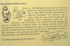 Die Zeiten ändern sich …, Einstellung des Betriebs Käserei Adetswil