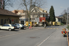 Postneubau Bahnhofstr. lk Post im Gebäude der EKZ (1951-1987), dahinter Neubau, in der Mitte Güetli, rt Liegenschaft Walter Bosshard