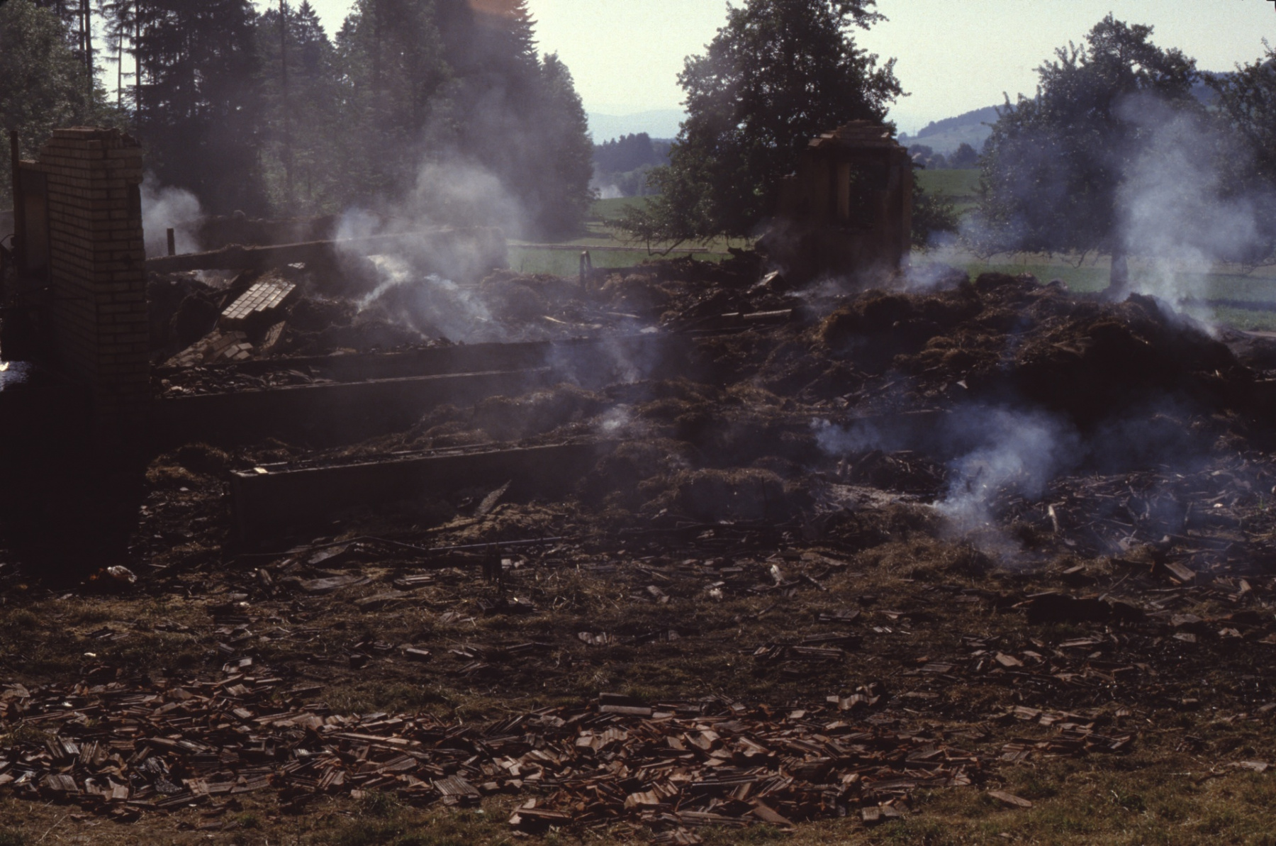 Brandreste der Scheune im Obis (Juli 1986)