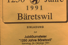 1250 Jahre Bäretswil, Einladung, Feier organisiert durch VVB