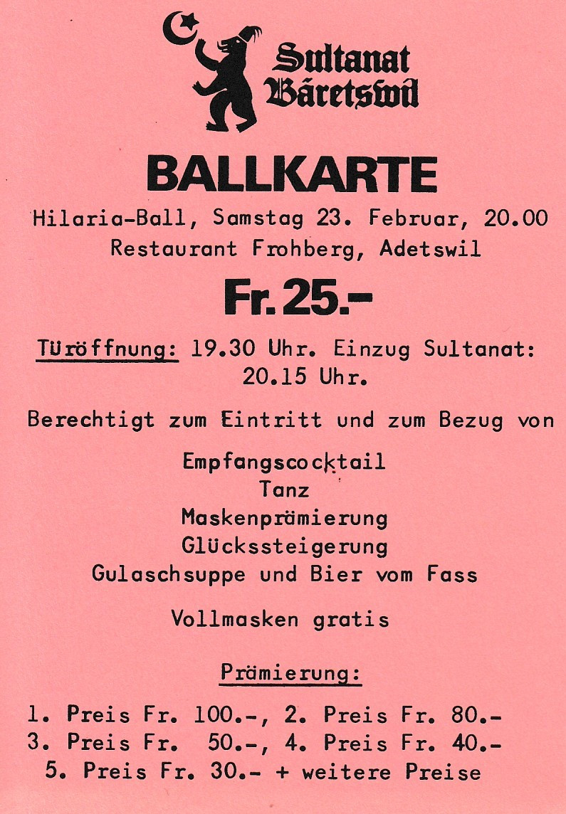 Hilaria-Maskenball 1972, Ballkarte