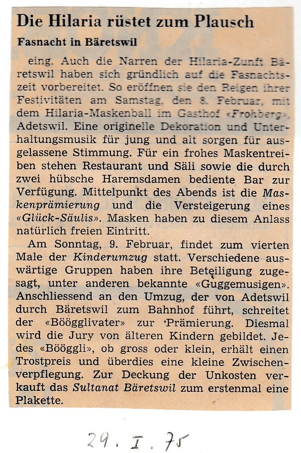 Fasnacht 1975, Zeitungsbericht