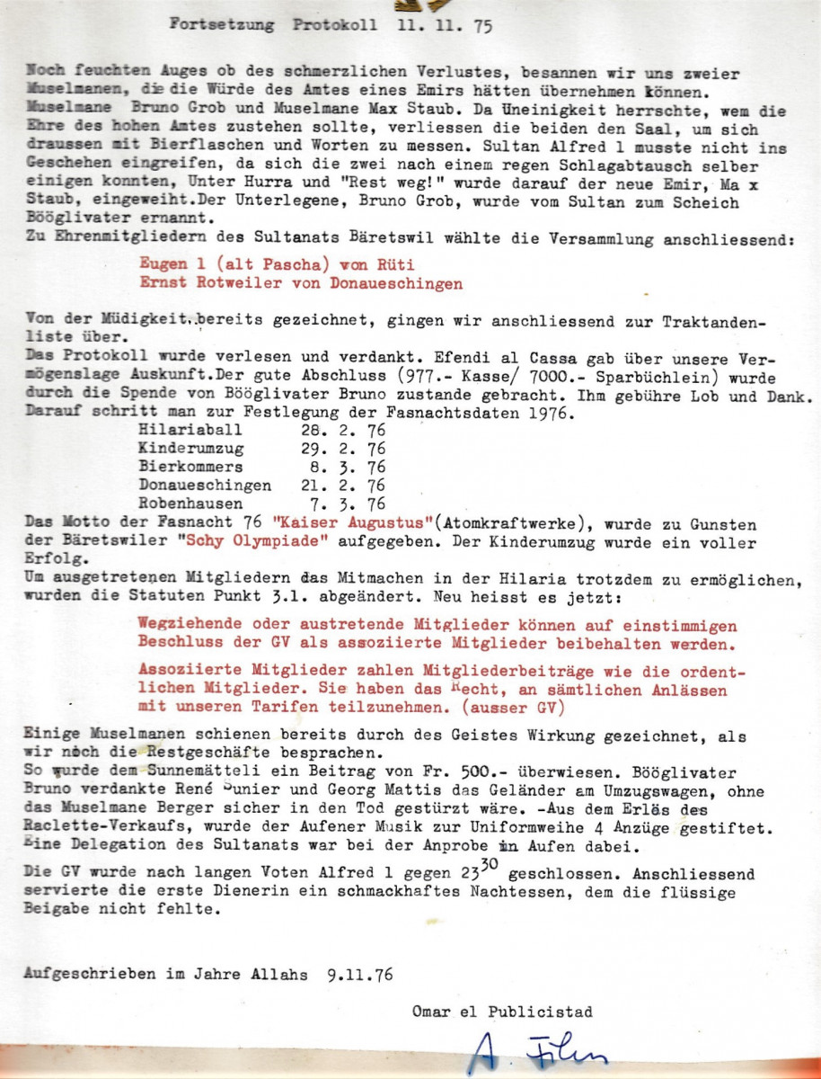 Generalversammlung 1975, Protokoll