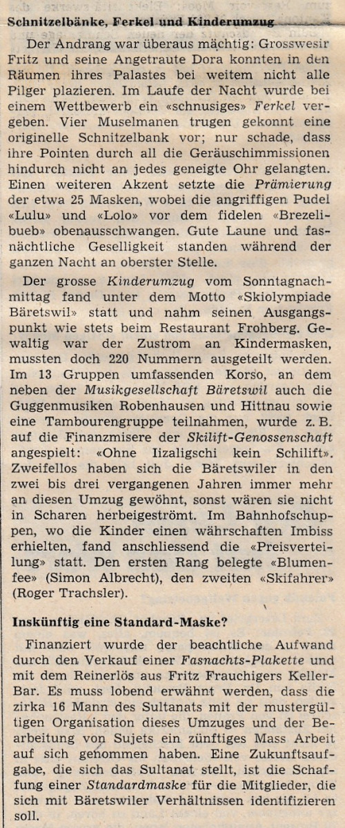 Fasnacht 1976, Zeitungsbericht
