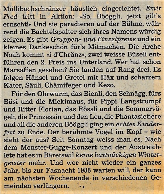 Fasnacht 1987, Zeitungsbericht ZO