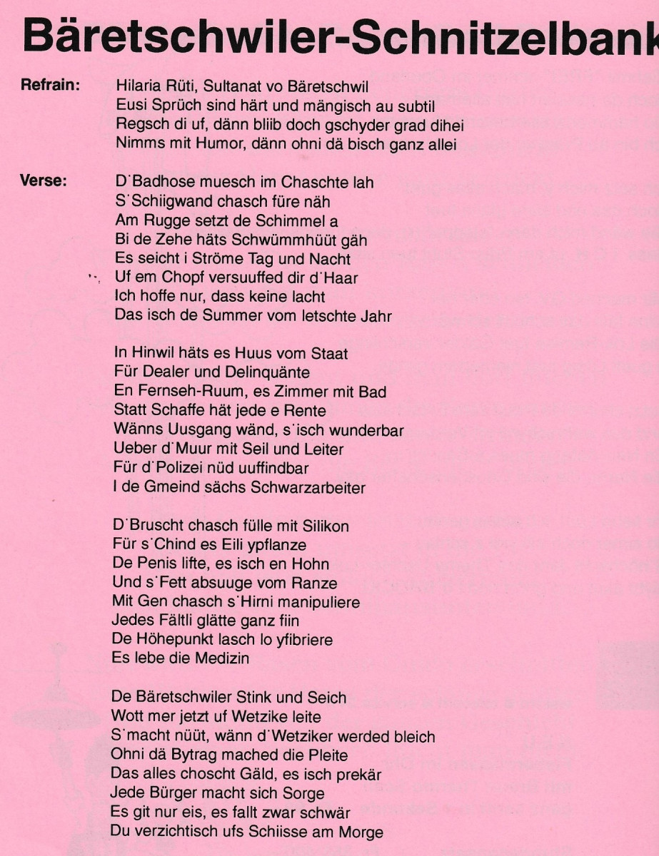 Fasnacht 1997, Schnitzelbank in der Bäri-Schnorre