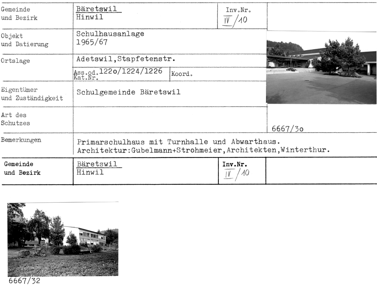 Schulhausanlage, 1965/67, Adetswil, Stapfetenstr.