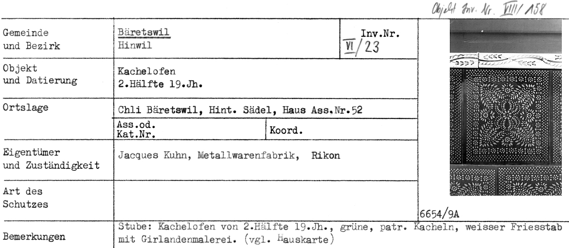 Kachelofen, 2.H.19.Jh., Chli Bäretswil, Hint. Sädel