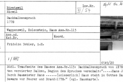 Dachbalkenspruch, 1778, Wappenswil, Holenstein