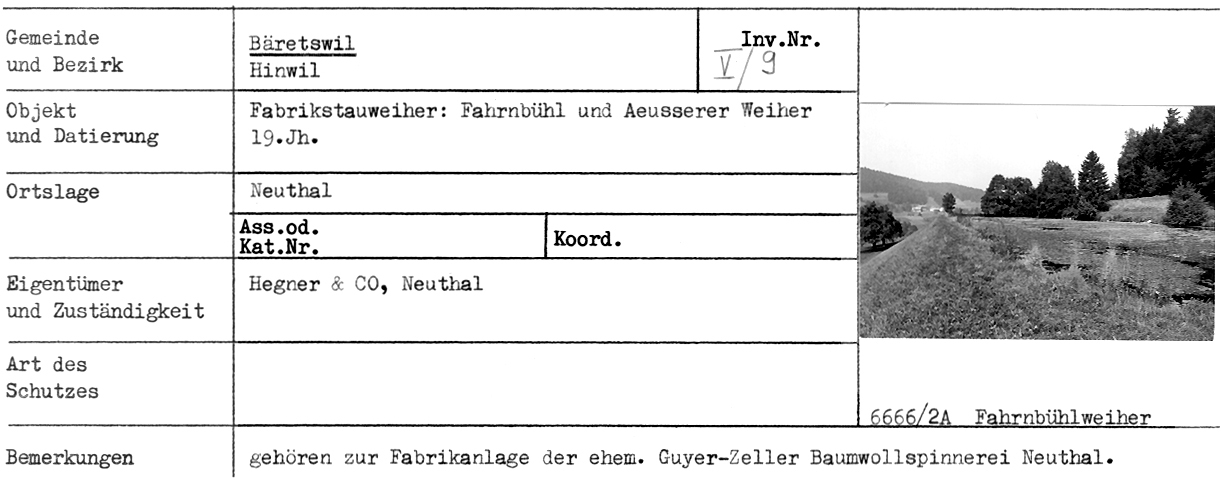 Fabrikstauweiher: Fahrnbühl & äusserer Weiher, 19. Jahrhundert, Neuthal