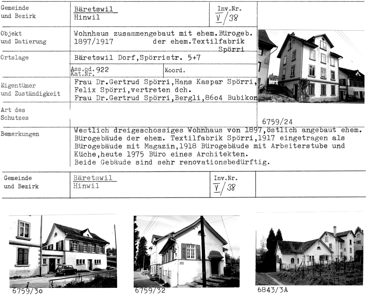 Wohnhaus zusammengebaut mit ehem. Bürogeb., 1897/1917, Dorf, Spörristr.5+7