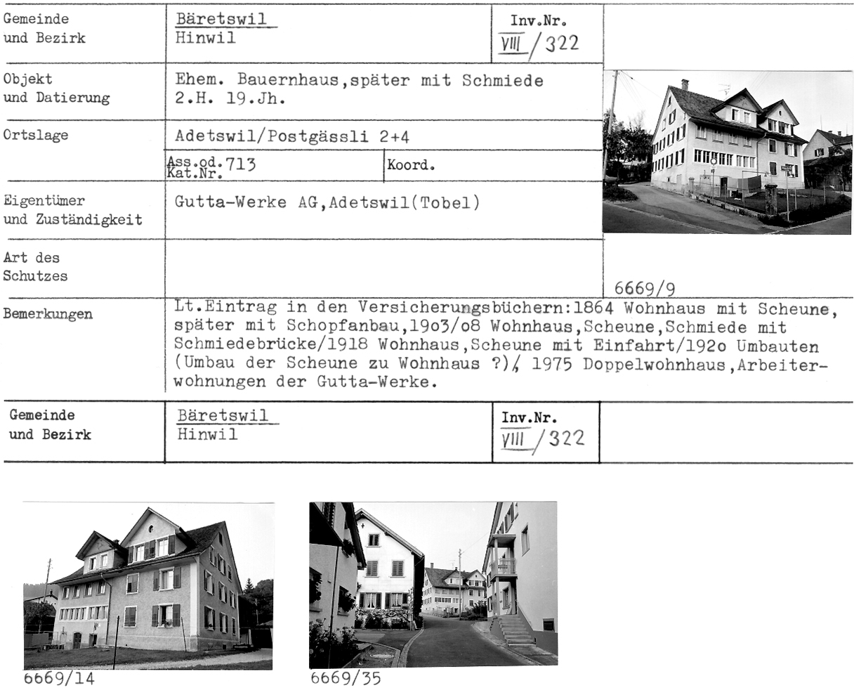 ehem. Bauernhaus, später mit Schmiede, 2. Hälfte 19. Jahrhundert, Adetswil, Postgässli 2 & 4