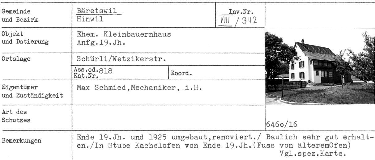 Ehem. Kleinbauernhaus, Anfg.19.Jh., Schürli, Wetzikerstr.