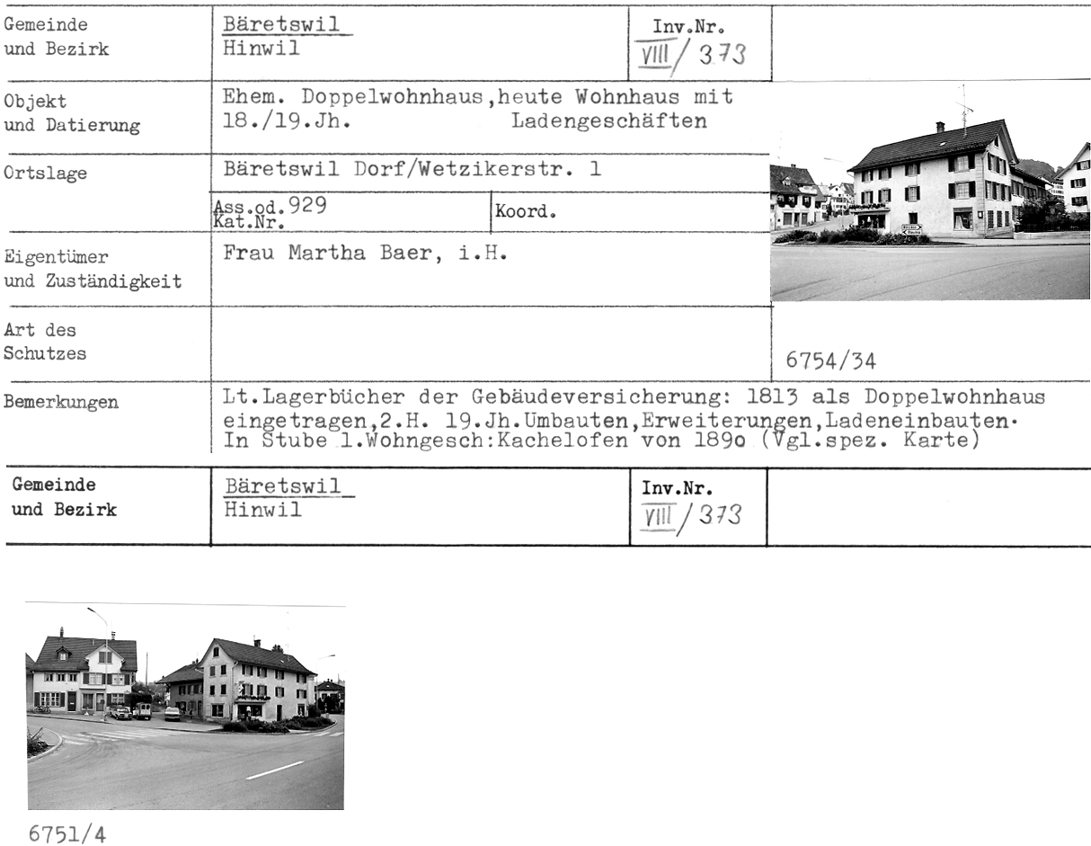 ehem. Doppelwohnhaus, neues Wohnhaus mit Ladengeschäften, 18./19. Jahrhundert, Wetzikerstrasse 38