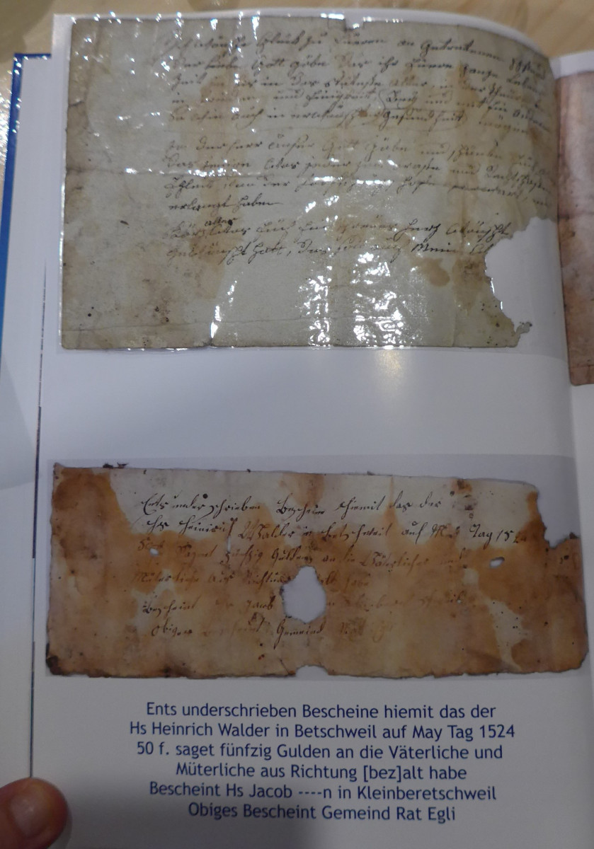 Chlibäretswil, Alte Schriften von 1524, gefunden beim Umbau Underhus 2018/19