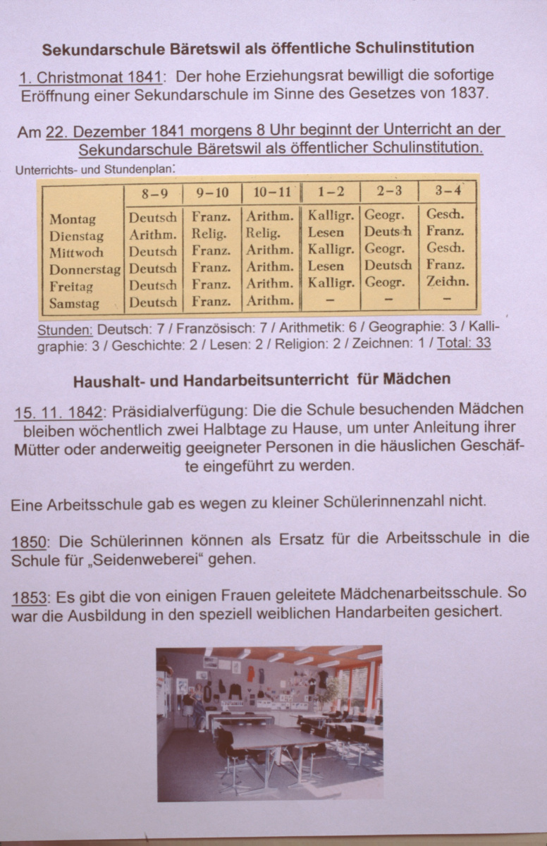 Sekundarschule Bäretswil, als öffentliche Schule 1841