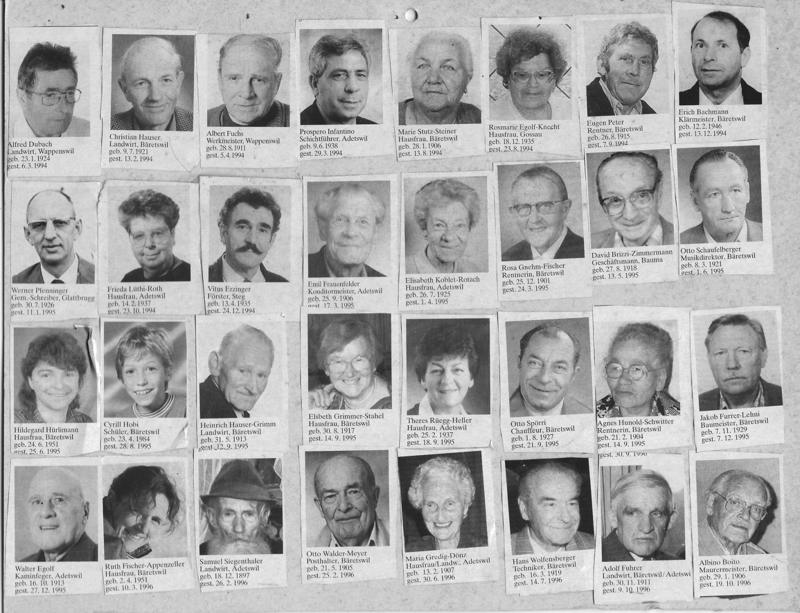 Bäretswiler, Heimatspiegel 1994 - 96, Zum Gedenken