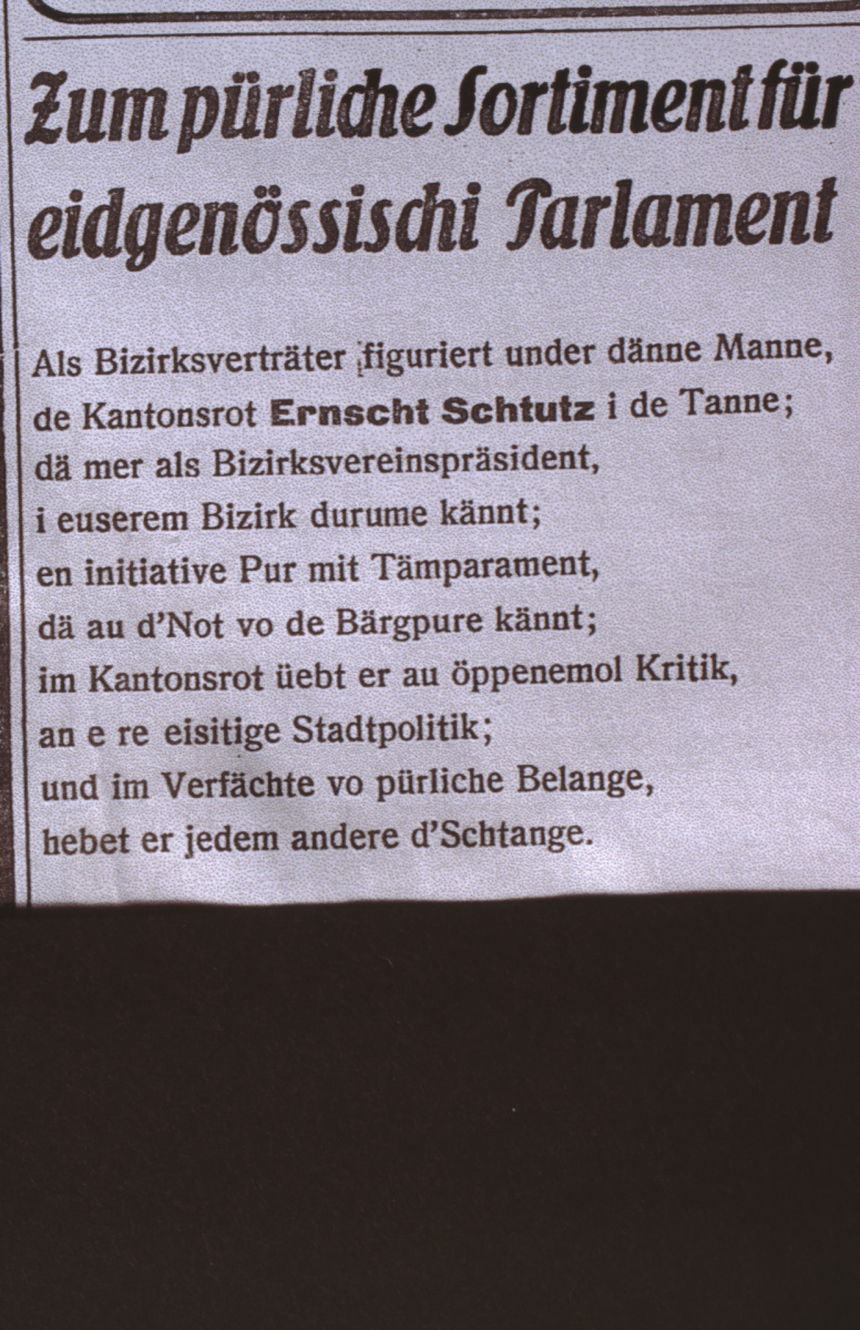 Inserat für Ernst Stutz, Tanne (Eidg. Wahlen)
