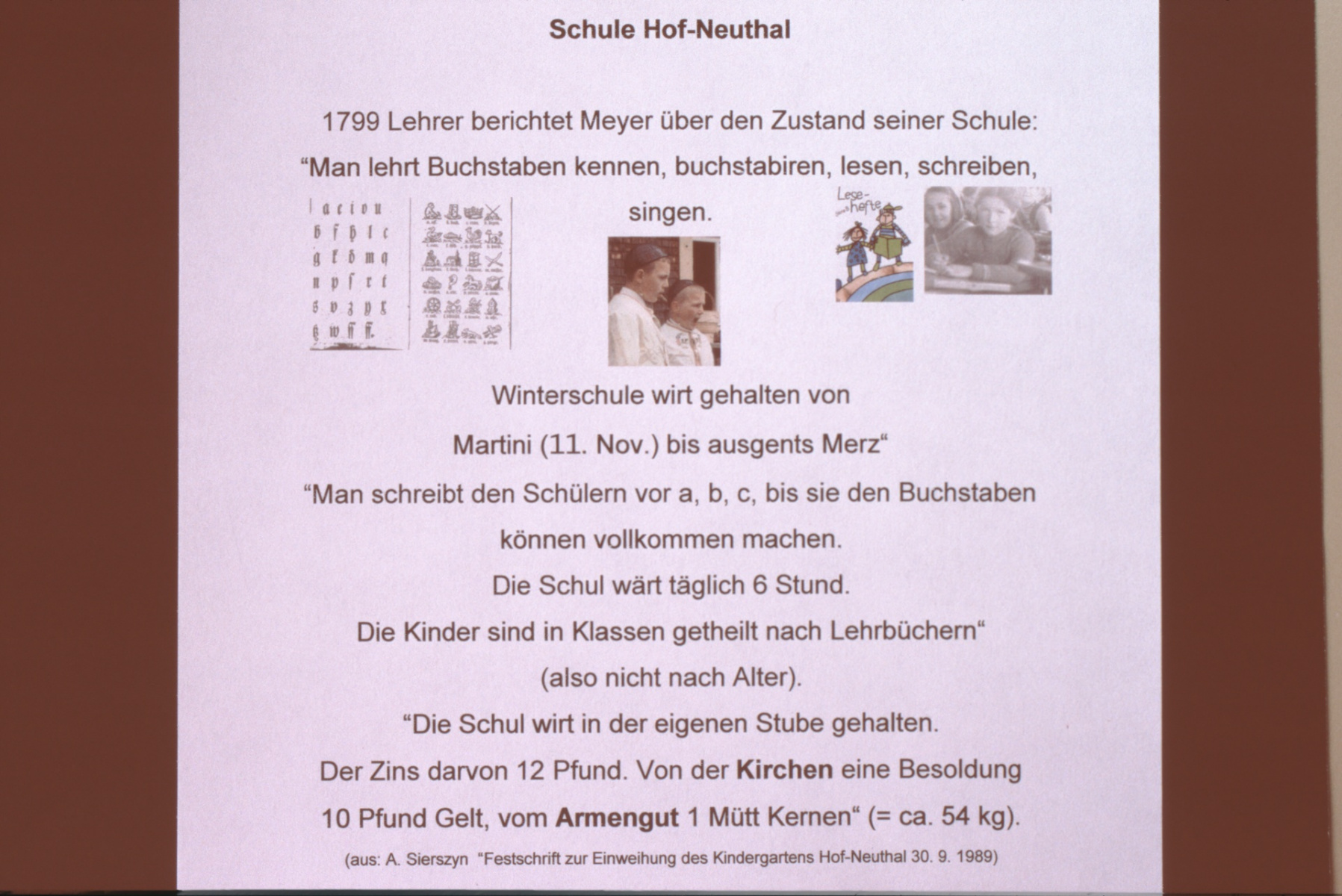 Schule Neuthal, Besonderes 1795 Lehrer Meyer berichtet