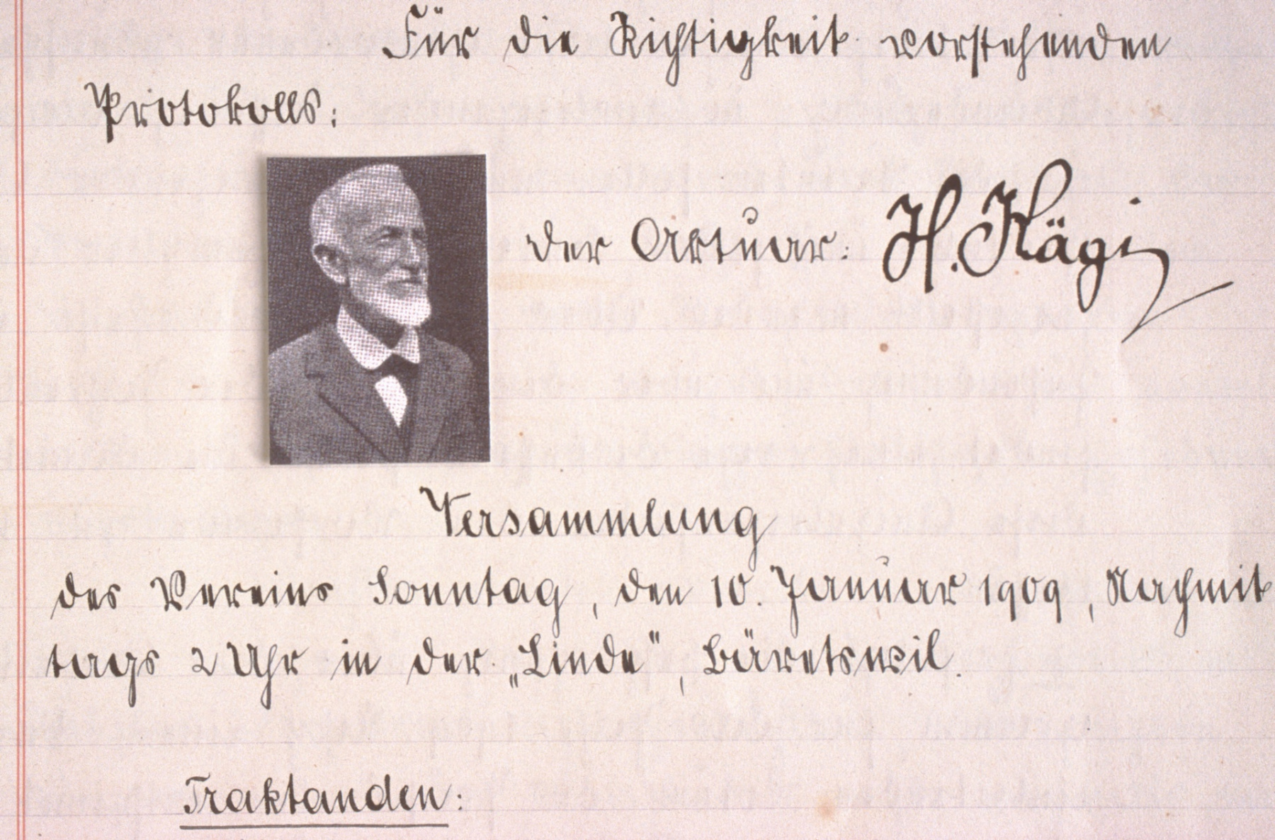1.Aktuar VVB, Lehrer H.Kägi, Schule Bettswil, 1892-1924