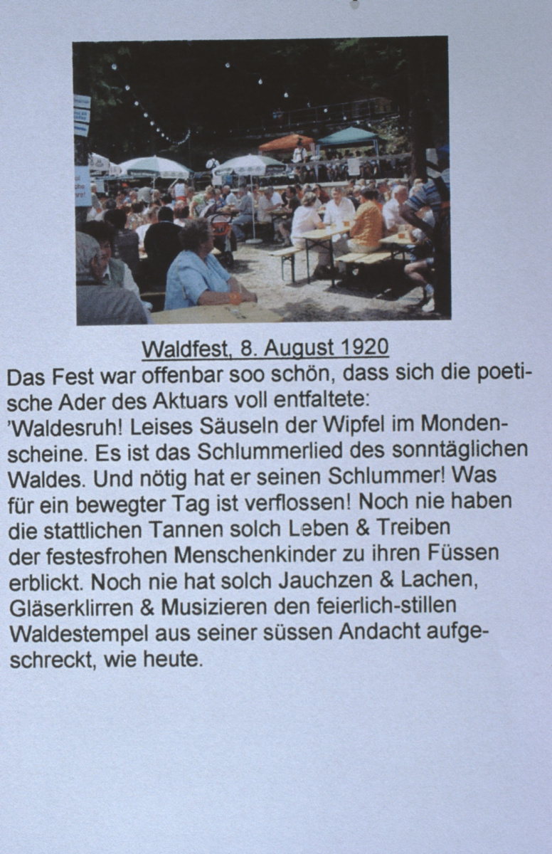 Waldfest VVB, Bericht des Aktuars Lehrer Walter Eberhard 1920