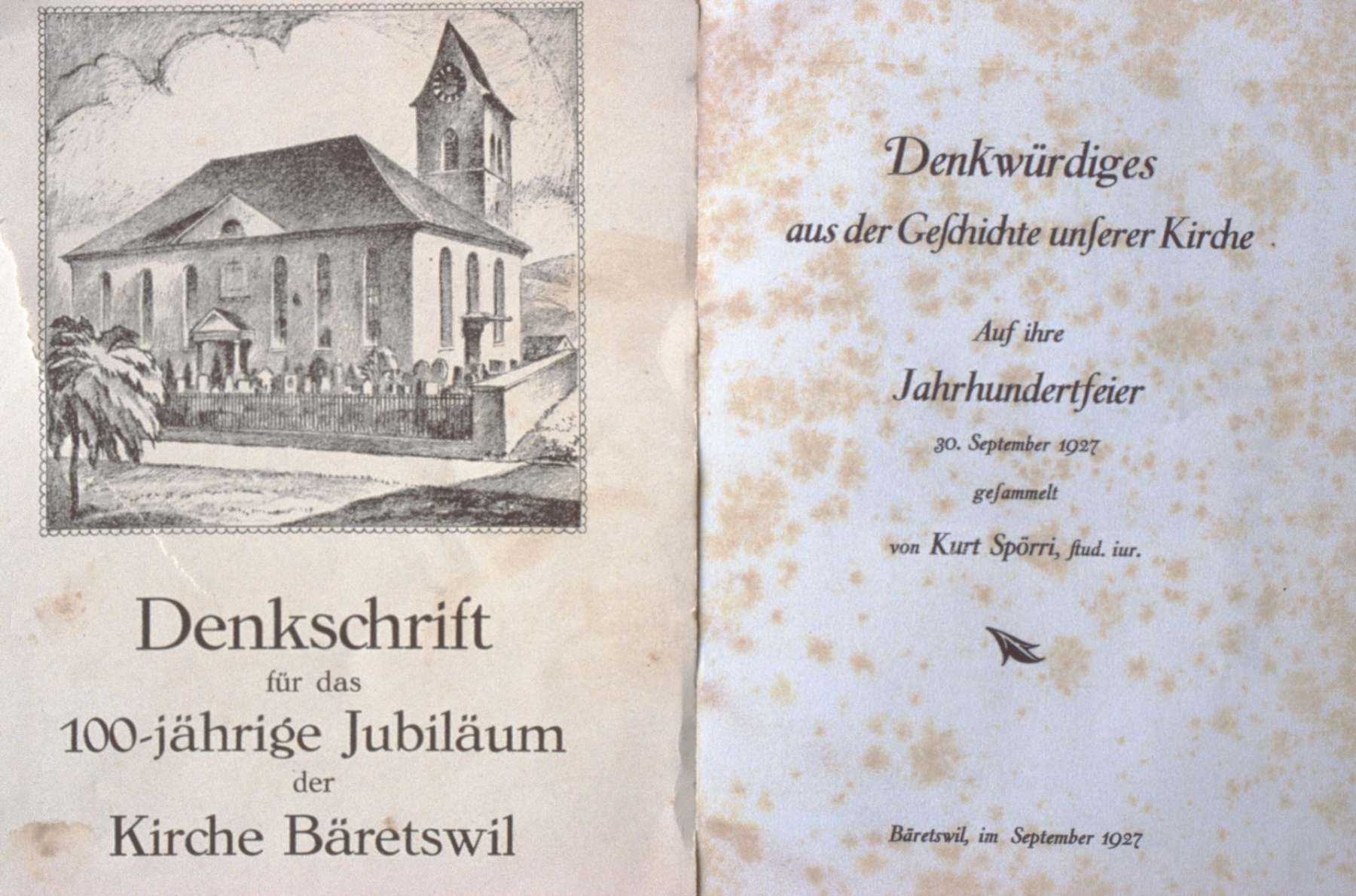 Denkschrift für das 100-jährige Jubiläum der Kirche Bäretswil 1927