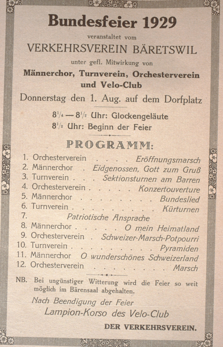 Bundesfeierprogramm 1929