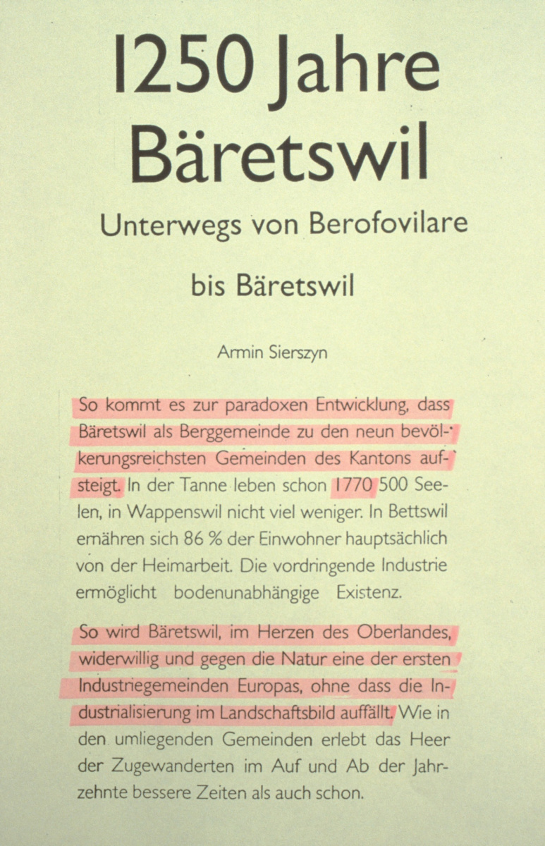 1250 Jahre Bäretswil von A.Sierszyn, Einwohner, Industrie