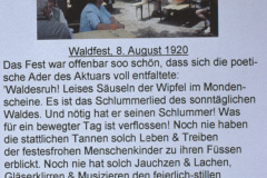 Waldfest VVB, Bericht des Aktuars Lehrer Walter Eberhard 1920