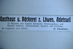 Inserat, Gasthaus und Bäckerei zum Löwen Adetswil