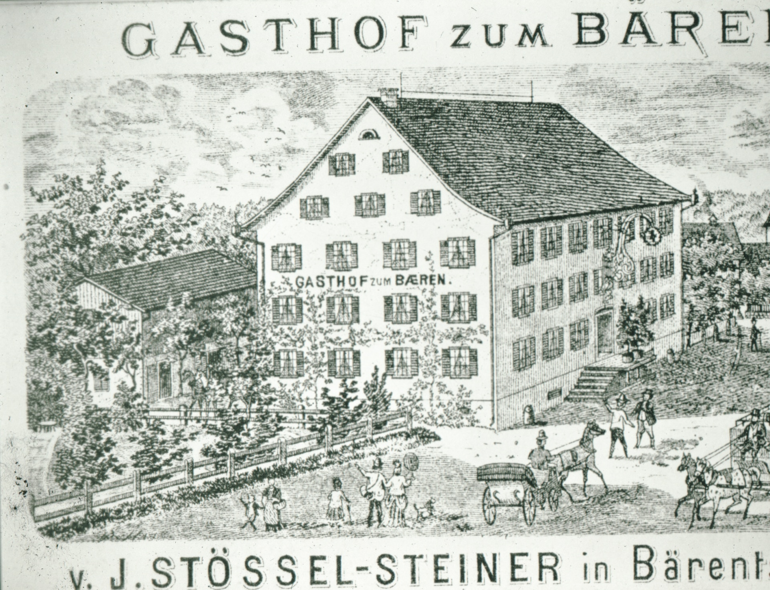 Gasthof zum Bären, Zeichnung mit Kutschen 1895