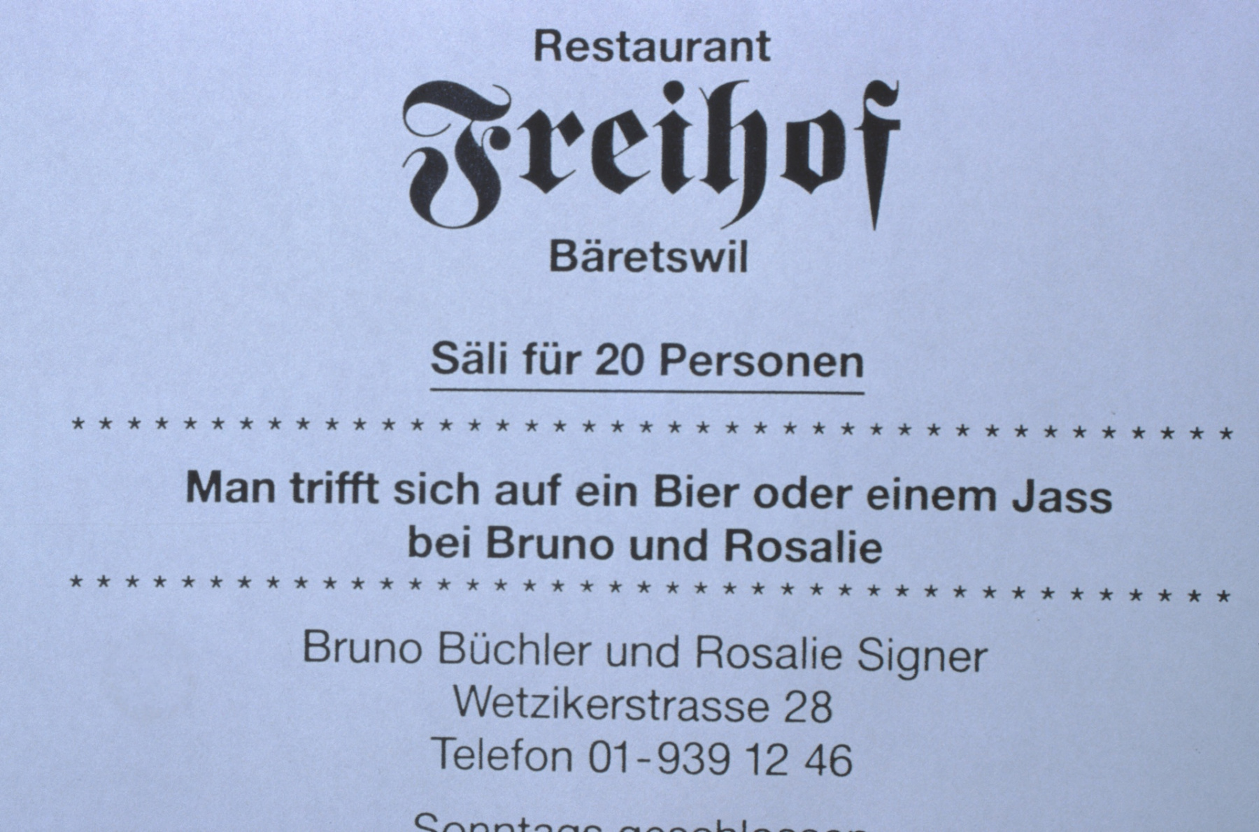 Restaurant Freihof, Inserat Männerturntag