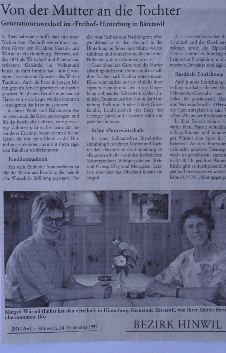 Restaurant Freihof Hinterburg, ZO 1997