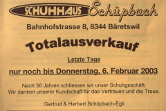 Bäretwiler-Post Totalausverkauf Schuhhaus Schüpbach-Egli