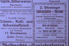 Inserate G.Pfenninger Wappenschwil, Uhrenmacher Landgraf, Papeterie J.Brunner, Metzger W.Furrer,  J.Pfenninger
