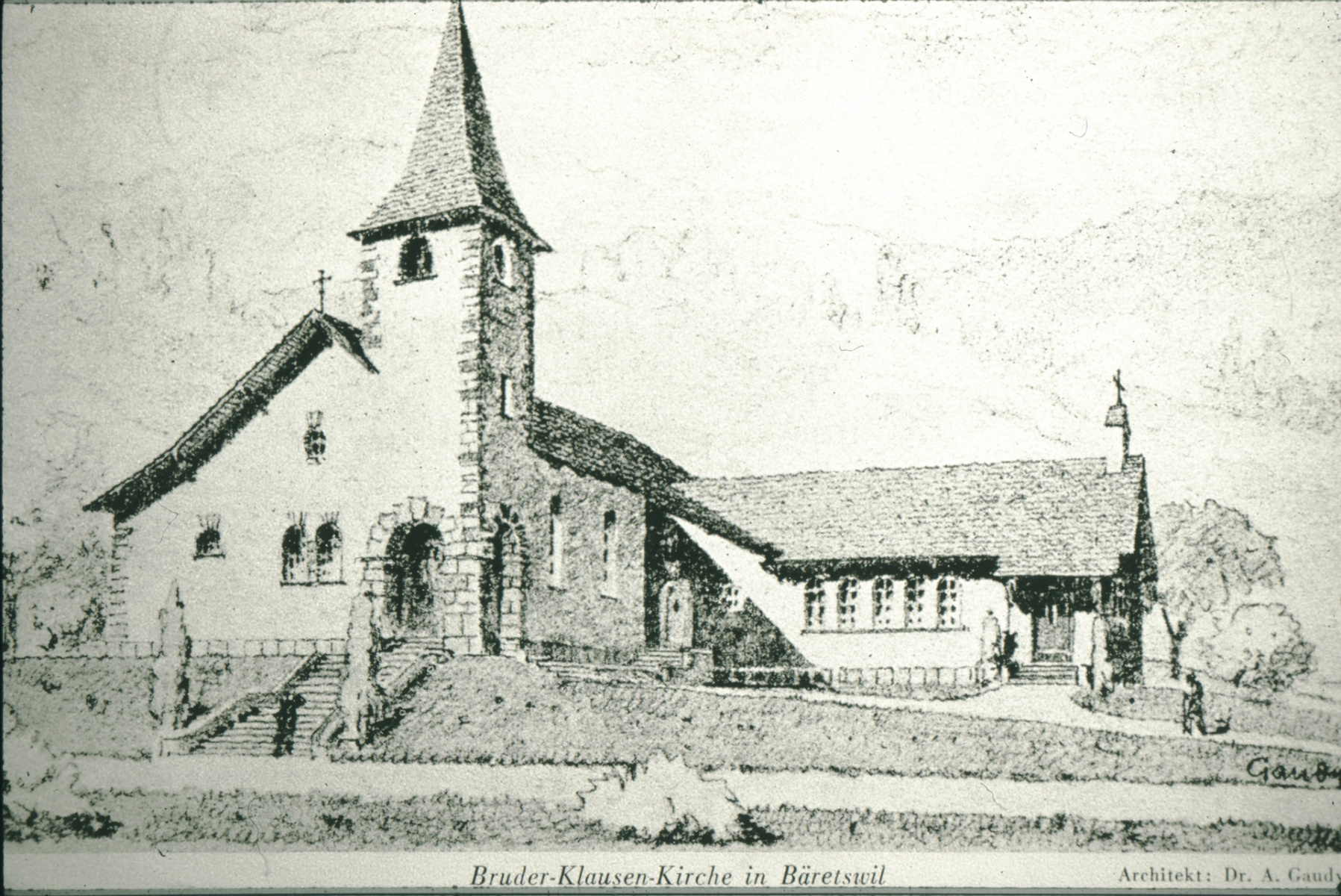 Bruder Klausen-Kirche, Pläne von A. Gaudy, nur Teil rechts realisiert