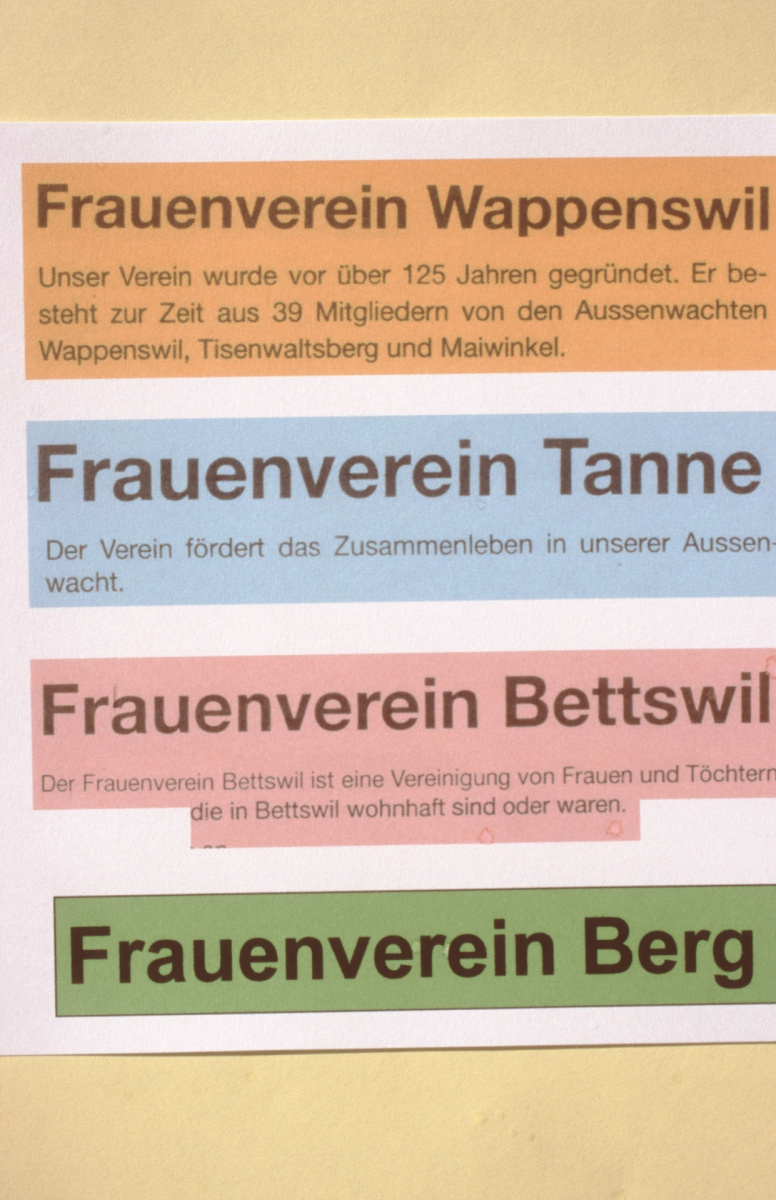Frauenvereine Wappenswil, Tanne, Bettswil, Berg