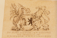 150-Jahre 1985. Wappen, überreicht vom Männerchor St. Johann Basel