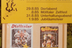150-Jahre 1985. Festprogramm 29. Aug. - 1. Sept. (Dorfabend, Mölltaler Zeltfest, Unterhaltungsabend, Jubiläumsfeier)