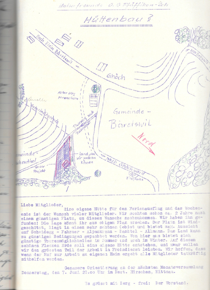 Hüttenbau - Einladung zur Orientierungsversammlung vom 7. Juni 1956