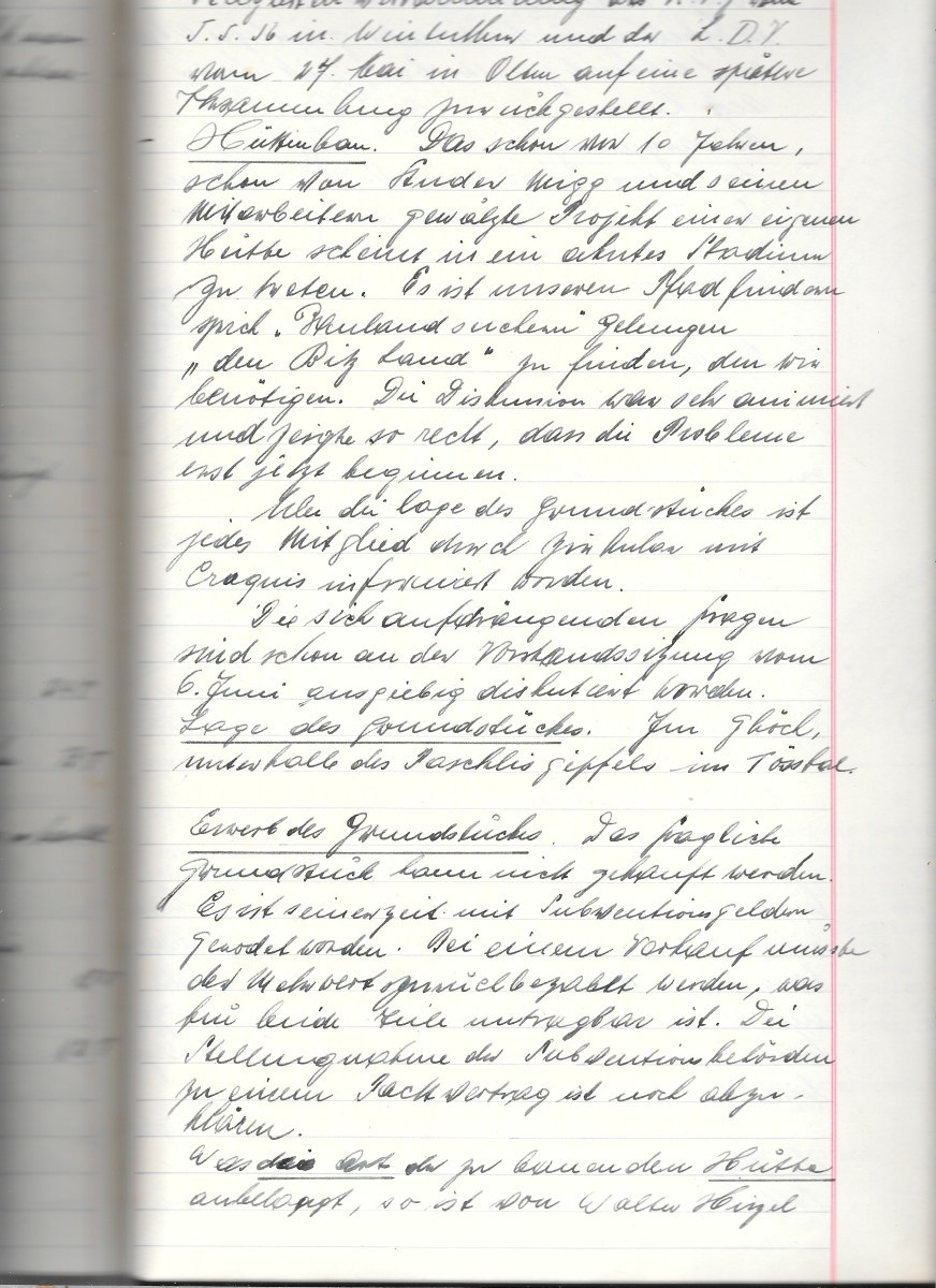 Hüttenbau - Protokoll der Monatsversammlung 7. Juni 1956