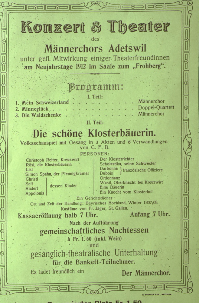 Restaurant Frohberg, Konzert + Theater Männerchor Adentschweil