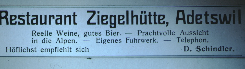 Adetswil Restaurant Ziegelhütte Reklame