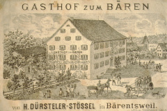 Dorfplatz Bären, Zeichnung mit Kutschen 1895