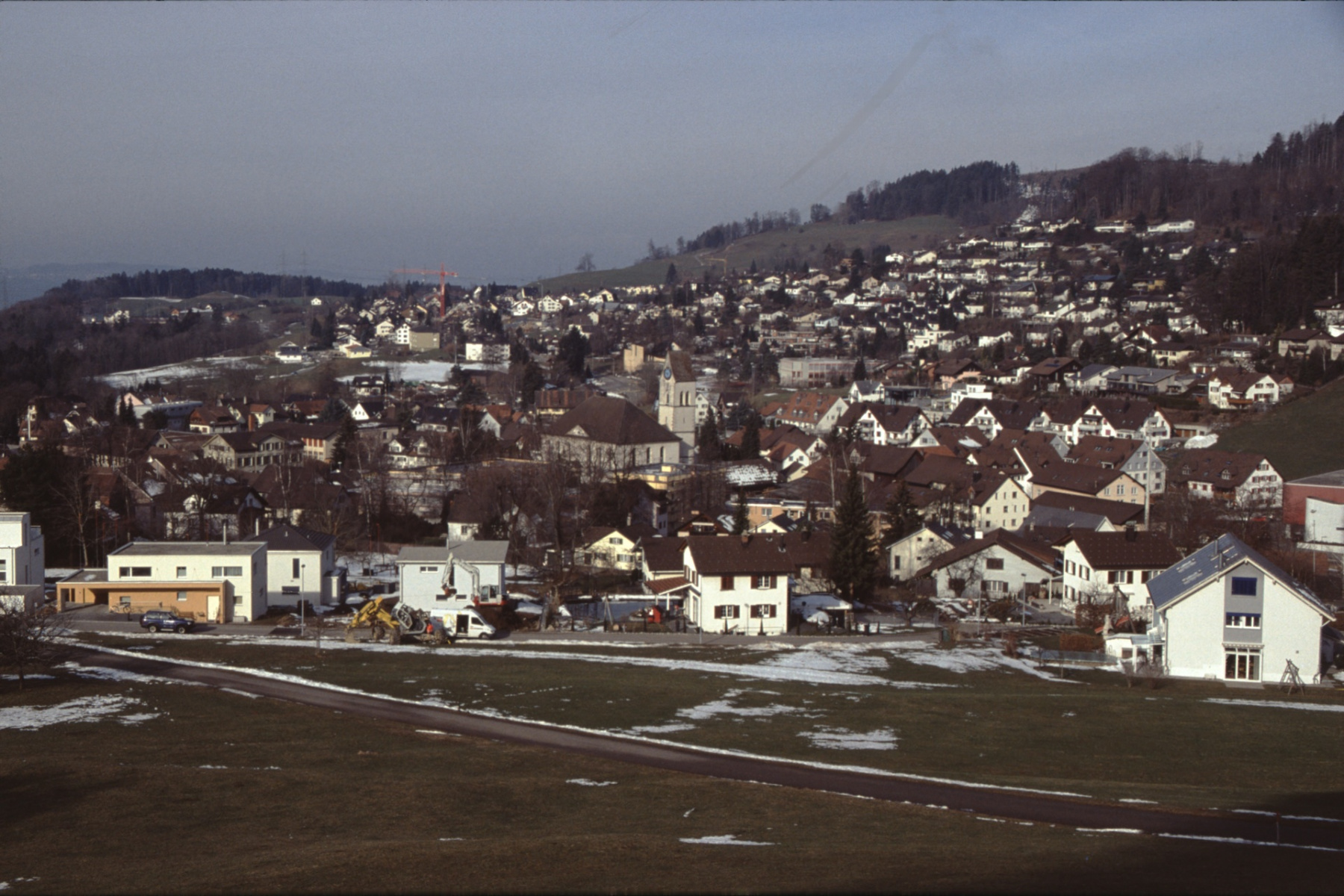 Oberhalb Steigstr, Blick auf Hüttenacker, Dorf, Aemet, Adetswil