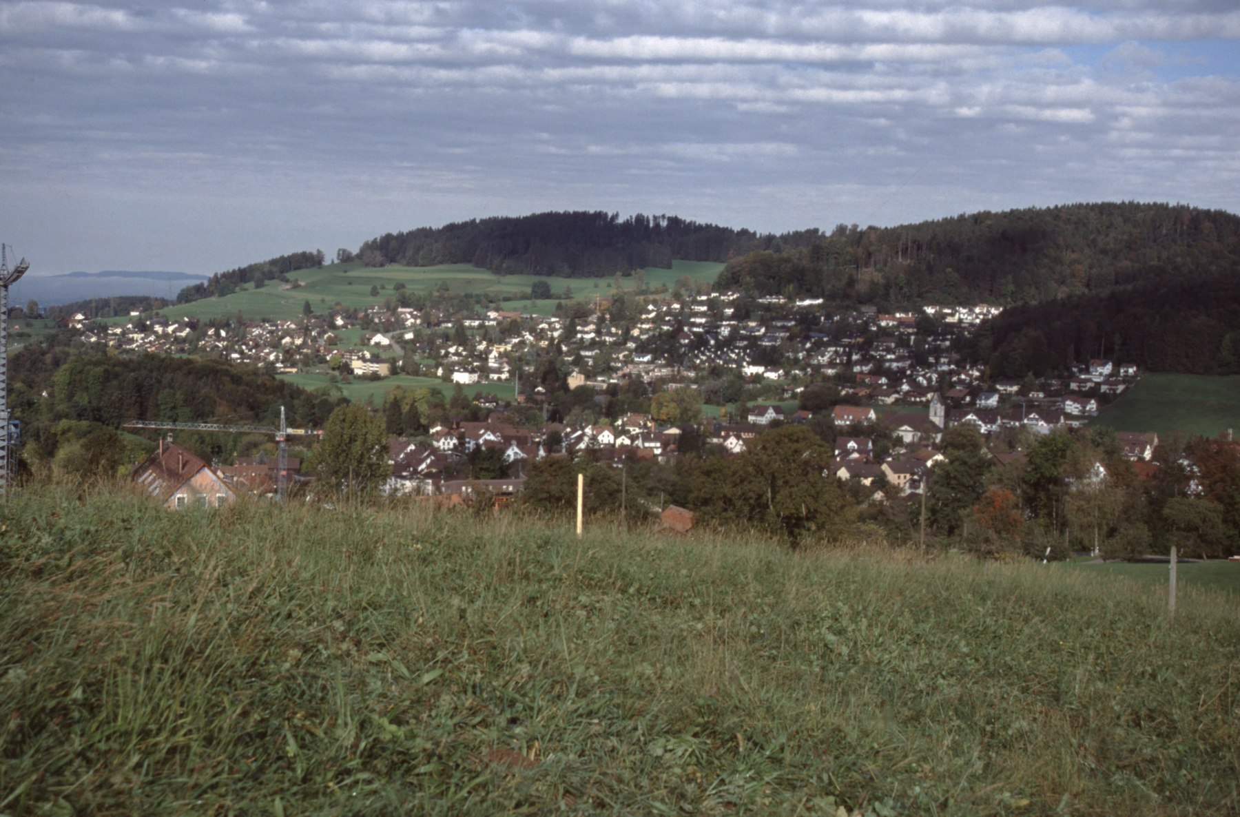 Oberhalb Haldengut, oberhalb Höhenstr, Blick auf Dorf + Adetswil