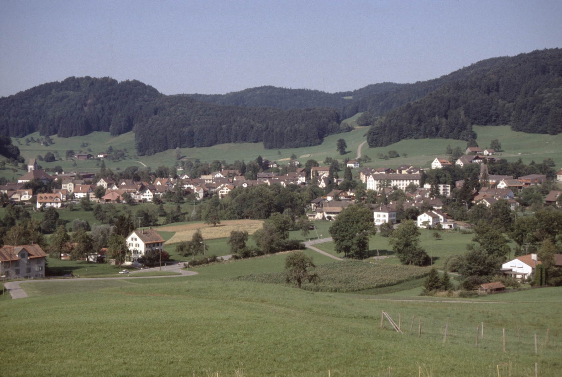 Blick von Steinweid. Von Kirche bis Spörri Fabrik, von Greifenberg bis Jakobsberg