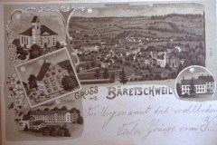 Postkarte mit Dorf vom Lettenberg, Seidenfabrik, Bären, Fabrik Spörri, Kirche