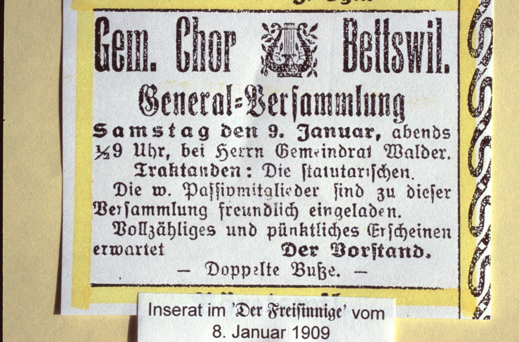 Inserat GV Gemischter Chor Bettswil