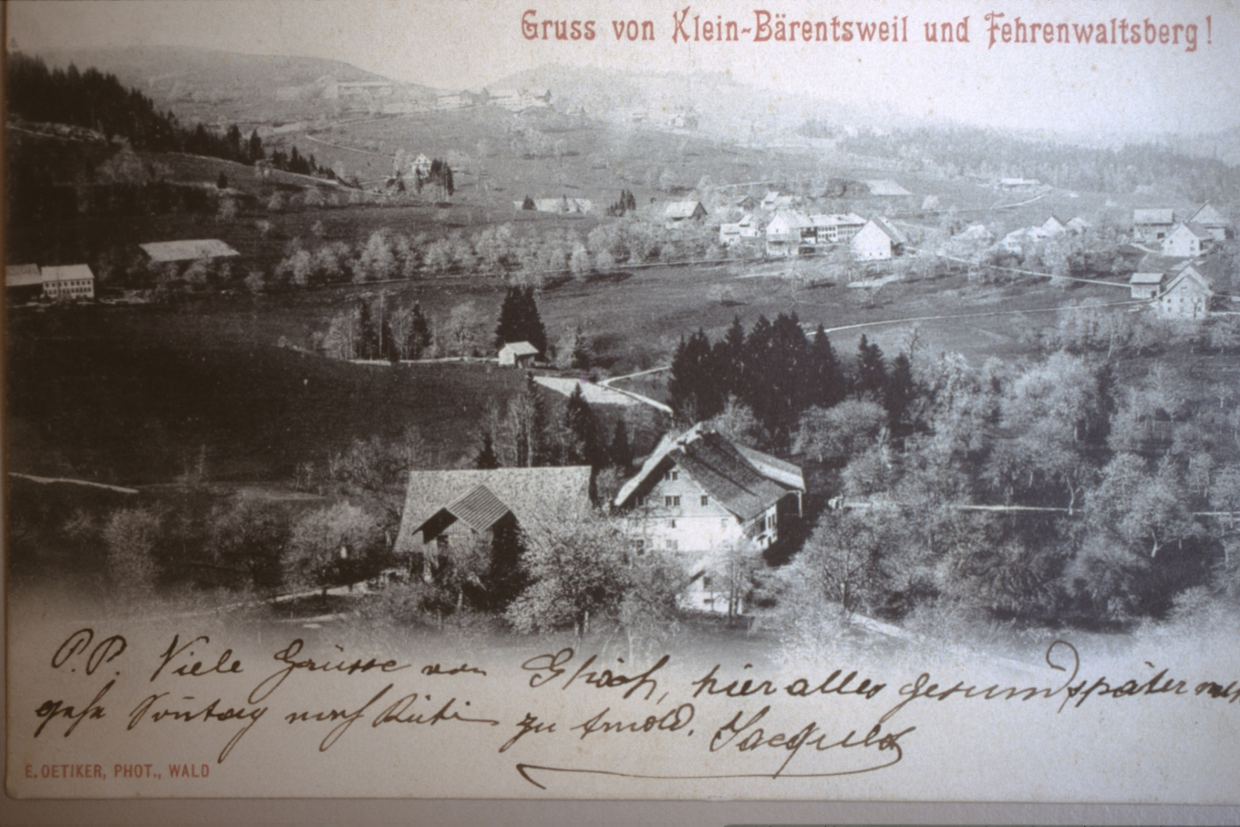 Postkarten Gruss v. Kleinbäretswil u. Fehrenwaltsberg